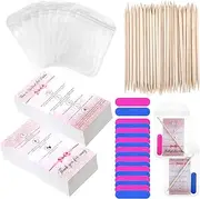 240 Pcs Press On Nail Kit, 60 Mini Nail Files, 60 Cuticle Sticks, 60 Instruction Cards, Resealable Anti-Smell Bags for Pedicure Tools