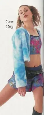 Adult Medium Blue Tie Dye Jacket Faux Fur Dance Hip Hop Costume Acessory