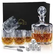 Crystal Whiskey Decanter Set for Men, Premium 37 Oz Decanter with 4 Whiskey G...