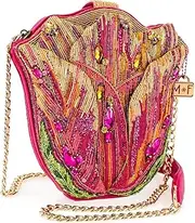 [MARY FRANCES] Treasured Tulip Beaded Handbag Flower Shape Crossbody Novelty Bag, Pink, Pink, Free Size