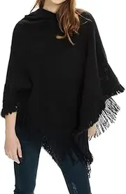[stylesilove] Women Kintted Hooded Poncho Crochet Pattern Pullover Cardigan Soft Wrap for Autumn Winter Season