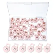 30 Pcs Round Cord Lock Spring Loaded Toggle Stoppers with Box Light Pink