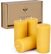 Beeswax Pillar Candles Set of 4, Smokeless Dripless Pure Beeswax Candle Set with Natural Scent for Room Decoration Prayer Party, Long Lasting Burn Time,1.89x3.86 inch,Brown Raw