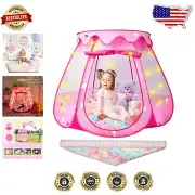 Easy Pop-Up Princess Tent with Rainbow Rug and Magical Star Lights for Toddlers