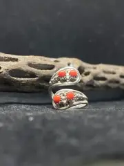 Native American Navajo ox blood coral Sterling Silver adjustable Ring Size 7.5