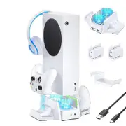 Cooling Stand for X-box Series S with Dual Cooling Fans 3 Level Adjustable Speed, Cooler Fan with Headphone Hook, Dual Controller Charger, LED Indicator and USB Port
