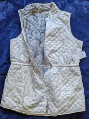 Chicos Zenergy Reversible Quilted Puffer Vest Women's 1 (8/10) White Zip Striped