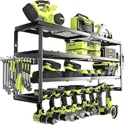 [MOOMSINE] 4 Layer Power Tool Organizer Wall Mount, Battery Tools Holder with Charging Station Shelf, Cordless Drill Hanger Storage Rack for Garage Organization, Workshop, Pegboard - 32 Inch 8 Slots
