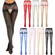 Womens Oil Glossy Crotchless Pantyhose Stockings Stretchy Tights Sports Lingerie