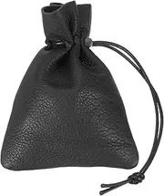 [uxcell] 1 Pcs Drawstring Bag, Leather Coin Purse, Change Purse for Women, Men's Leather Bag, for Jewelry, Keys, Coin Storage(Black)