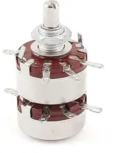 Aexit WTH118 (Potentiometer) 6mm Shaft Dia Dual Gang 10K Ohm 2W 2Watt Audio Linear Carbon (53ry131qf449) Potentiometer Pot
