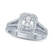0.38 CT. T.W. Composite Natural Diamond Rectangle Frame Split Shank Bridal Engagement Ring Set in Solid 10K White Gold