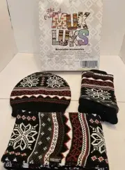 The Original MUK LUKS REVERSIBLE Beanie, Eternity Scarf, and Wristwarmer Gloves