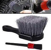 Wheel & Tire Brush, Soft Bristle Car Wash Brush, Plus Detailing Brush, Cleans Dirty Tires & Releases Dirt and Road Grime, Car Rim Cleaning Brush Short Handle