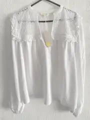 BODEN white notch neck woven mix embroidered top size 12 NEW...T1219