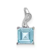 Sterling Silver Rhodium Plated Diamond u0026 Sky Blue Topaz Square Pendant