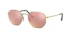 RAY BAN | NEW | HEXAGONAL LARGE | FLAT LENS | 3548N 001 - Z2 | GOLD | PINK