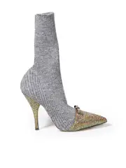 Grey Knit Embellished Bow Sock Boots