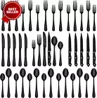 Black Silverware Set 48 Mirror Polished Food-Grade Stainless Steel Ser for 8
