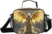 Angel Wings Gold Insulated Lunch Box for Women Men - Ideal for Work, Picnics - Includes Adjustable Shoulder Strap