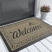 Yimobra Welcome Front Door Mat, Heavy Duty Easy Clean Doormat Indoor Outdoor, Waterproof Quick Dry Floor Mat for Home, Garage, Hign Traffic Areas, Non Slip, Low Profile, 29.5X17 Inches, Beige Brown
