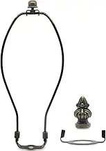 Lamp Shade Harp Holder,10 Inch Bronze Lamp Harp Kit,Fit Both Standard Lamp Rod and E26 Light Base UNO Fitter Adapter,2 Shade Attaching Finial Top Included,Antique Brass Horn Frame Lampshade Bracket