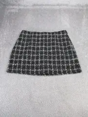 Abercrombie & Fitch Skirt Womens Large Black White Brown Check Tweed Mini NEW