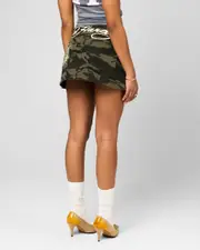 [ED HARDY] Ed Hardy Women's Denim Mini Skirt Woodland Camo - Size L L Woodland Camo