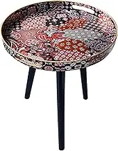 SHANGDAOYU 14 Inch Round Side Table, Lndoor and Outdoor Decorative Table with Tray,for Home Garden Yard Balcony(Pipal flower)
