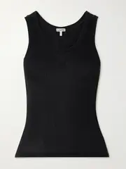 [LOEWE] LOEWE - Anagram Embroidered Ribbed Silk-jersey Tank - Black - small small Black