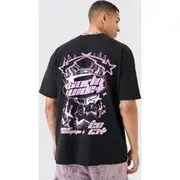 Mens Black Oversized Worldwide Astronaut Graphic T-shirt