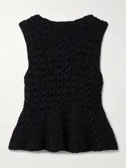 [KHAITE] KHAITE - Yuka Open-knit Cotton-blend Peplum Tank - Black - medium medium Black