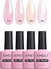 AIMEILI Soak Off U V LED Hema Free Nude Gel Nail Polish Natural Sheer Pink Nail Polish Gel Set Of 4pcs X 10ml - Kit 17 Cruelty-free & Vegan