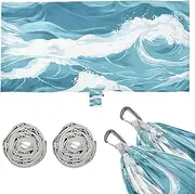Blue Ocean Waves Camping Hammocks with Tree Straps Hanging Hammock for Outside Patio Backyard Poolside