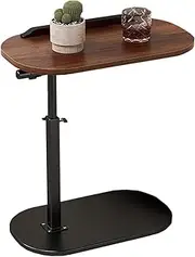 2-Tier BambooTray Table, C Shaped Side Table, Elevating Type End Table, Adjustable Overbed and Chair Table, Suitable for Living Room and Bedroom Small TV Tray Table (Walnut, 45 * 30 * 80 CM)