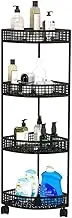 JQUAL 4-Tier Standing Shower Caddy, Multipurpose Metal Corner Shelf, Black Wire Shelving Display Unit, Mobile Storage Rack for Living Room, Office, Kitchen, Space Saving