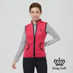 【KING GOLF】速達-女款LOGO刺繡愛心字母印圖中厚款刷毛背心外套(粉色)