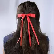 Bow Hair Clip Bow Hairclips Long Tassel Tail Bow Knot Clips Big Bow Ties Tail Barrette Bridal Ribbon Barrette Winter Ribbon Bow Accessories (Red, One size)