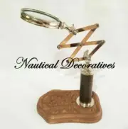 Vintage Style Desk Top Channer Magnifier Brass Magnifying Glass on Wooden Stand