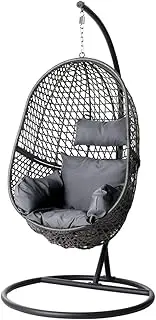Gardeon Outdoor Egg Swing Chair Rattan Black Garden Bench Hanging Seat, Patio Baconly Furniture Chairs, with Cushions Stand Wicker Basket Water Resistant 150kg Capacity