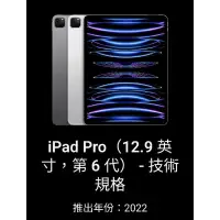 在飛比找蝦皮購物優惠-iPad Pro 12.9吋(第6代）Wi-Fi 128GB