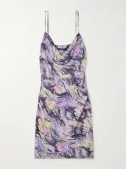 [Balmain] Balmain - Draped Printed Satin Mini Dress - Light gray - FR 38 FR 38 Gray
