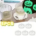 5pcs/set White Glow Dark Coaster Spooky Mug Mat Portable Cup Holder Halloween