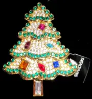 SWAROVSKI Colorful Crystal Swan Signed Christmas Tree Brooch In Original Box!
