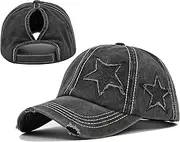[ProMindFun] Criss Cross Ponytail Hats Womens Baseball Caps Unconstructed Washed Dad Hat Girls High Messy Bun Trucker Ponycaps