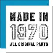 55th Birthday Card for Men Women Him Her - Made in 1970 All Original Parts - Funny Fifty-Five Fifty-Fifth Birthday Card for Grandad Nan Grandma Mum Dad, 145mm x 145mm Humour Greeting Cards