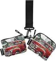 [XYMZR] Mini Zip Around Wristlet keychain Wallet Christmas Old Truck Red for Women Personalized Pattern Detachable Dual Pouch Wristlet Portable Wallet Phone Coin Purse, Multi-colored, One Size