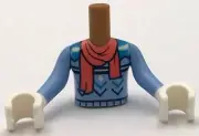 Lego New Medium Nougat Torso Minifig Boy Bright Light Blue Sweater Coral Scarf