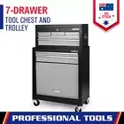 Grey 7 Drawer Tool Box Trolley Cabinet Storage Cart Garage Toolbox Organiser Au