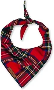 Sammy’s Sew Shop Christmas Stewart Tartan Flannel Dog Bandana – Red Plaid, Tie Back, Premium Flannel Fabric, Unique Design, Handmade in The USA, (Large)